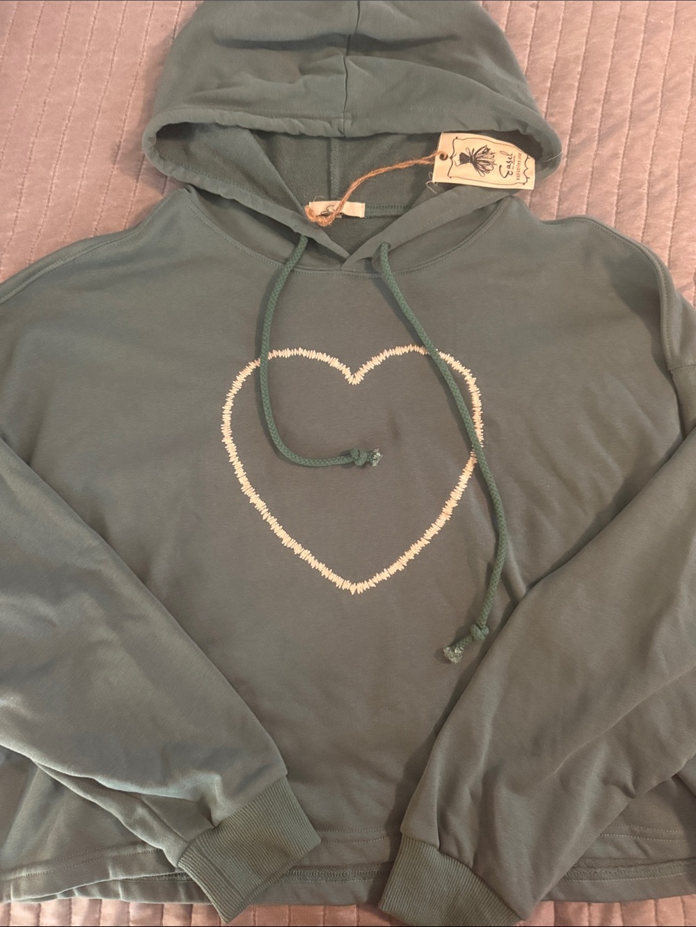 Easel Women's Green Hooded Knit Sweater with Heart Detail NWT size S